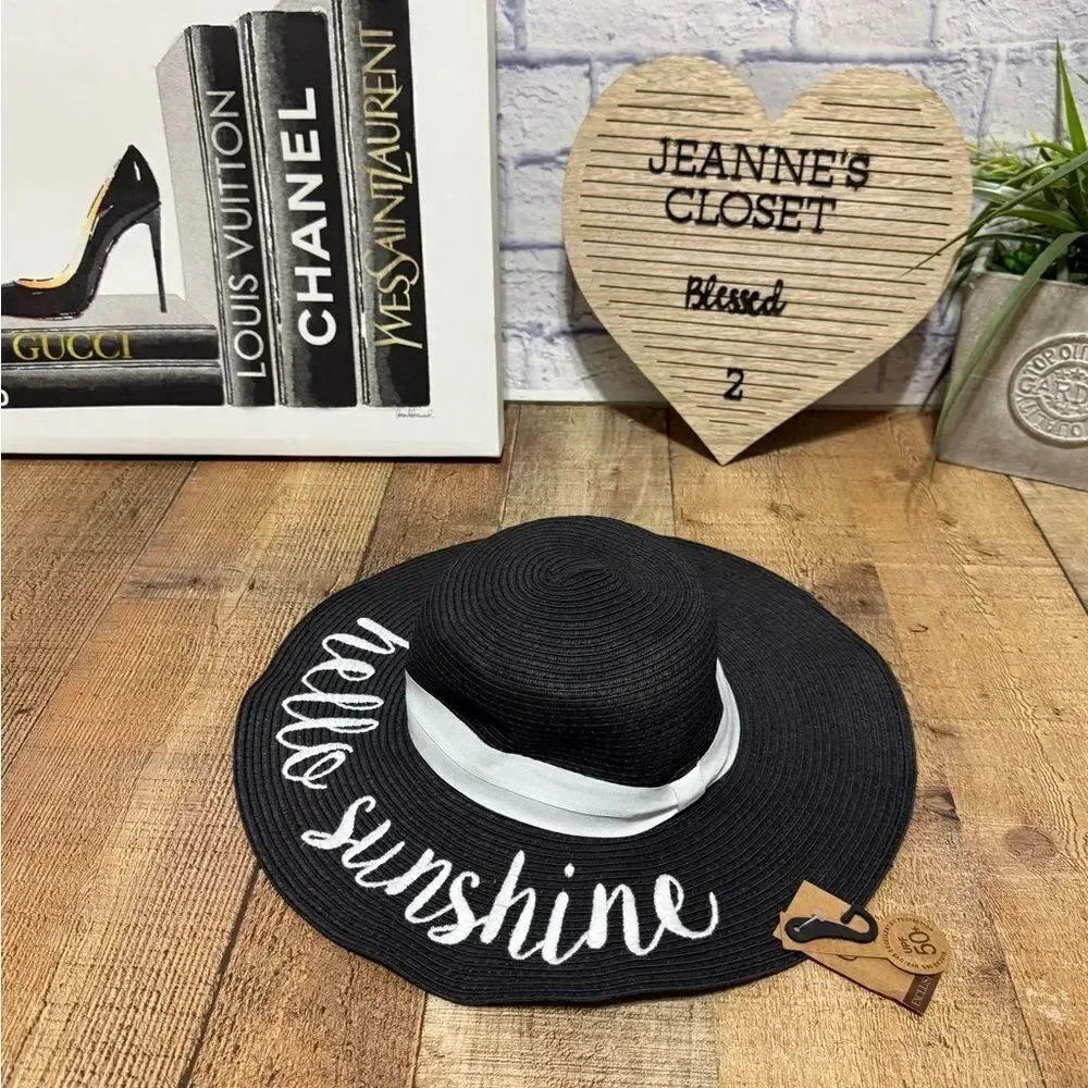 NEW! CC Women's Paper Weaved Beach Hello Sunshine Embroidered Floppy Brim hat